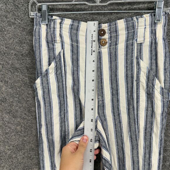 So Pants Women XS Gray Stiped High Rise Tapered Flat Front Chino Linen Pockets - Picture 4 of 9